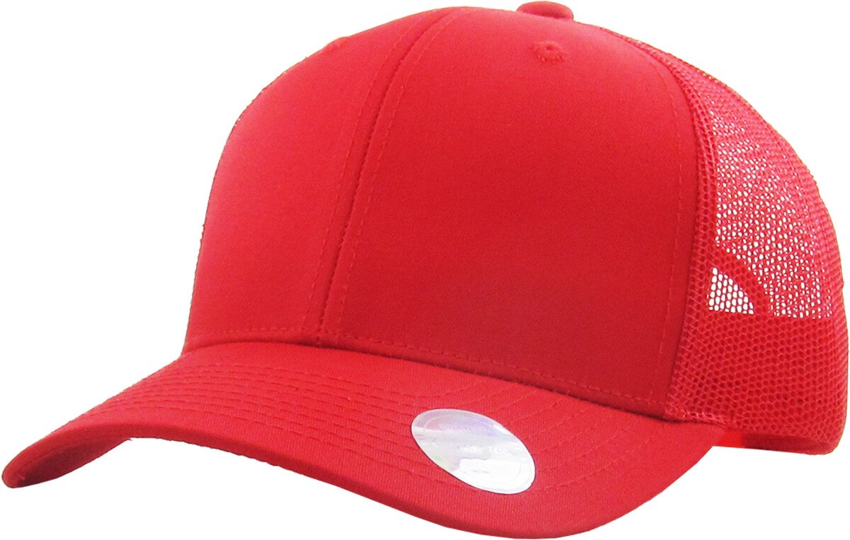 Red Classic 6 Panel Trucker Mesh Snapback Front Side View